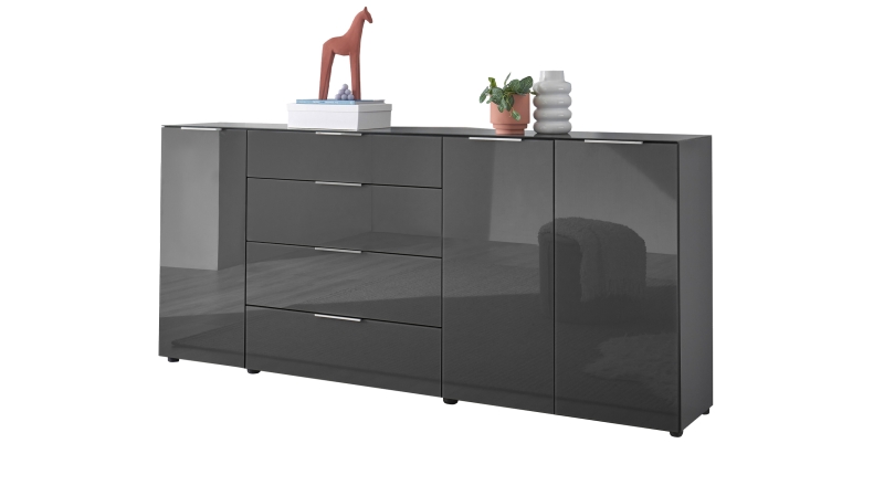 Sideboard 4 Schubladen - anthrazit - Glasfront - 226 cm - SANTORIN