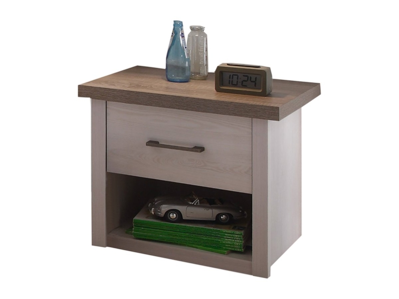 Nachttisch Pinie weiß 51 cm x 43 cm Nachtkästchen - LUCA 