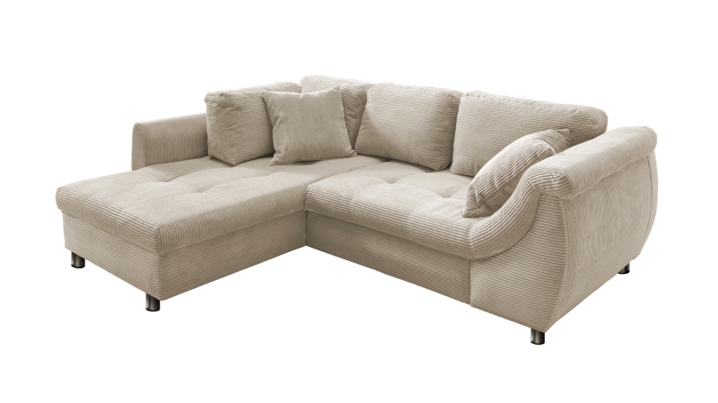 Ecksofa Cord beige Schlaffunktion Bettkasten OT links - LUNARO