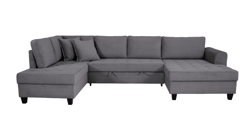 Wohnlandschaft Schlaffunktion Cord grau Bettkasten 324 cm - MANDALIA