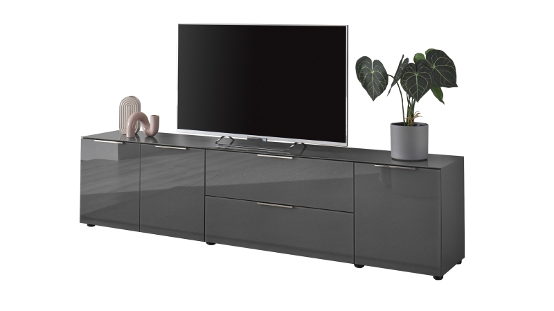 TV-Lowboard anthrazit - Glasfront - 226 cm - SANTORIN