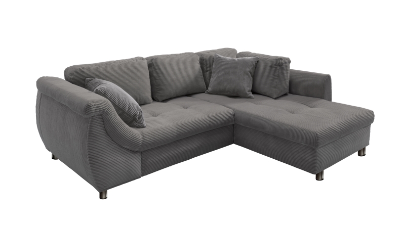 Ecksofa Cord grau Schlaffunktion Bettkasten OT rechts - LUNARO