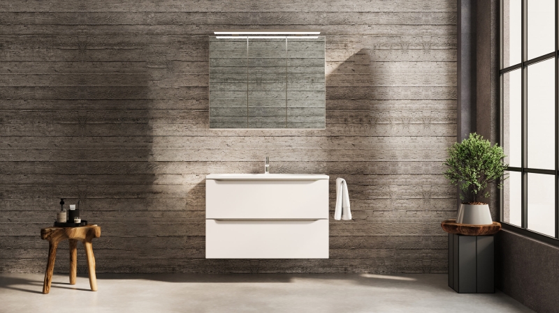 Badmöbel-Set grau - 2 Teile - Waschtisch 90 cm - LISANDRO