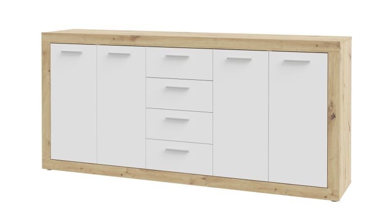 Sideboard weiß - Artisan Eiche 197 cm 4-türig - BACCIO
