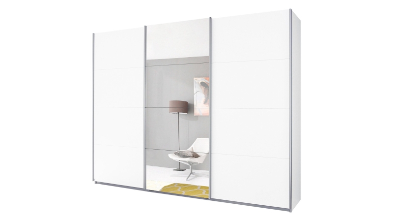 Schwebetürenschrank weiß 271 cm Spiegel - rauch - KULMBACH