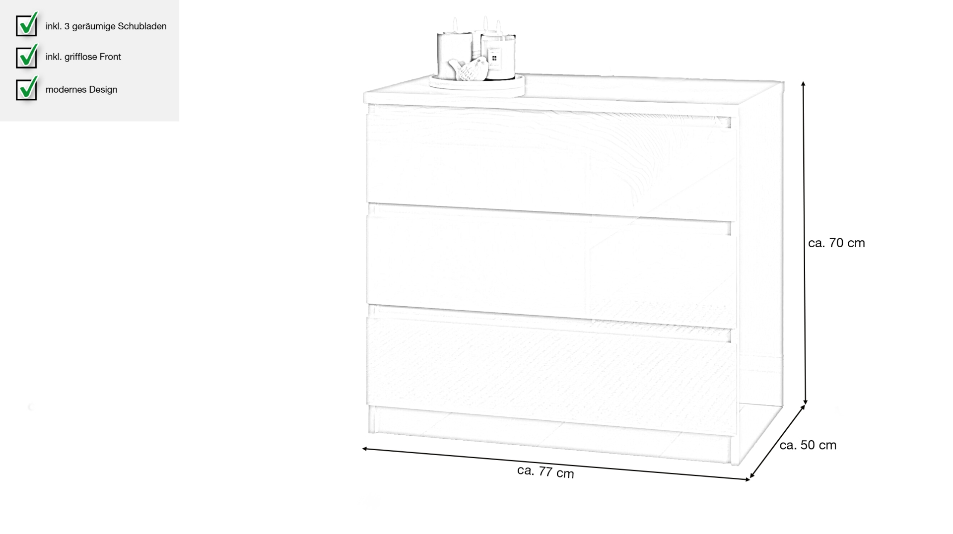 AKORD Kommode K-80 Jerry Mit 3 Schubladen | Schrank Produktbild-Vorschau 9