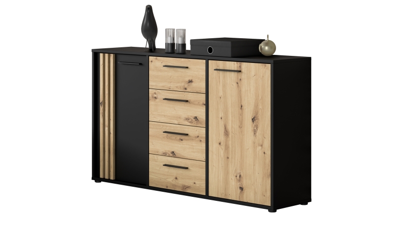 Kommode mit 4 Schubladen Artisan Eiche - schwarz 143 x 34 cm - CARDIGAN