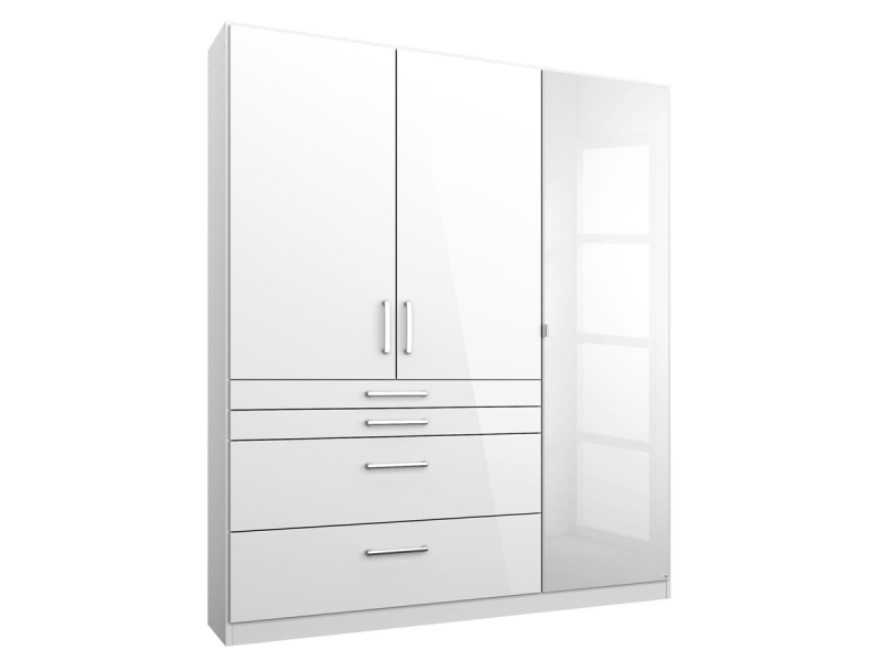 Kleiderschrank mit Spiegel - weiß hochglanz - 136 cm - rauch - Homburg