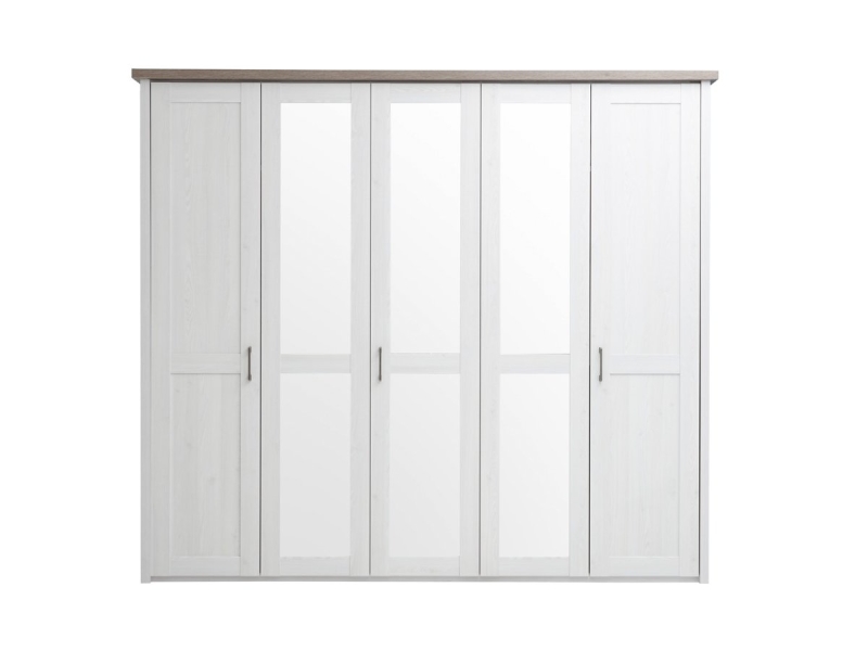 Kleiderschrank mit Spiegel - Pinie weiß - Trüffel -  241 cm Pinie - LUCA