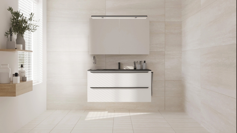 Badmöbel-Set weiß glanz - 2 Teile - Waschtisch 120 cm - FERNANDA