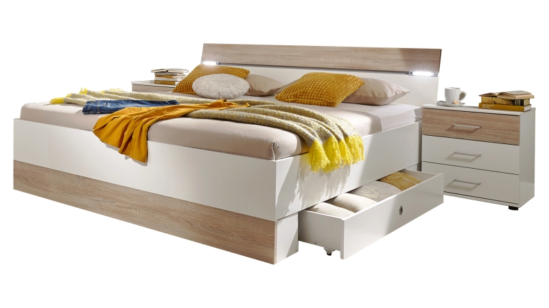 Bettanlage 180 cm - Beleuchtung und 2 Bettkästen - CHEEP