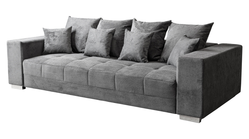 Big Sofa Cord grau - Nosagunterfederung - 254 cm - BORNEO
