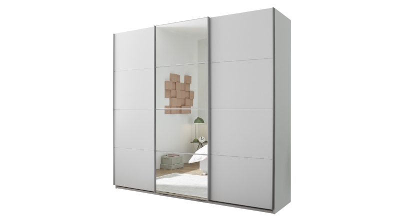 Schwebetürenschrank mit Spiegel weiß 215 cm - 3-türig - CARANO