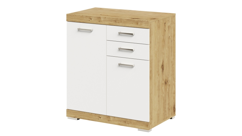 Kommode weiß Artisan Eiche 80 x 50 cm - 2 Schubladen - BRISTOL