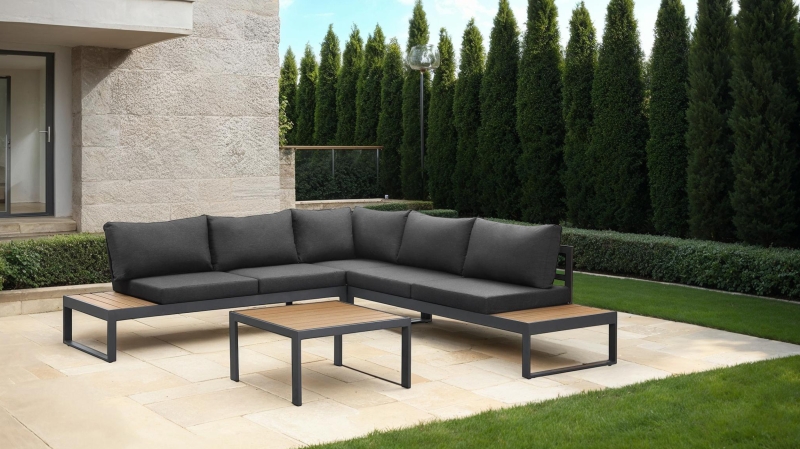 Gartenmöbel Lounge Set 247 x 247 cm Teak Holzopotik - PAROS