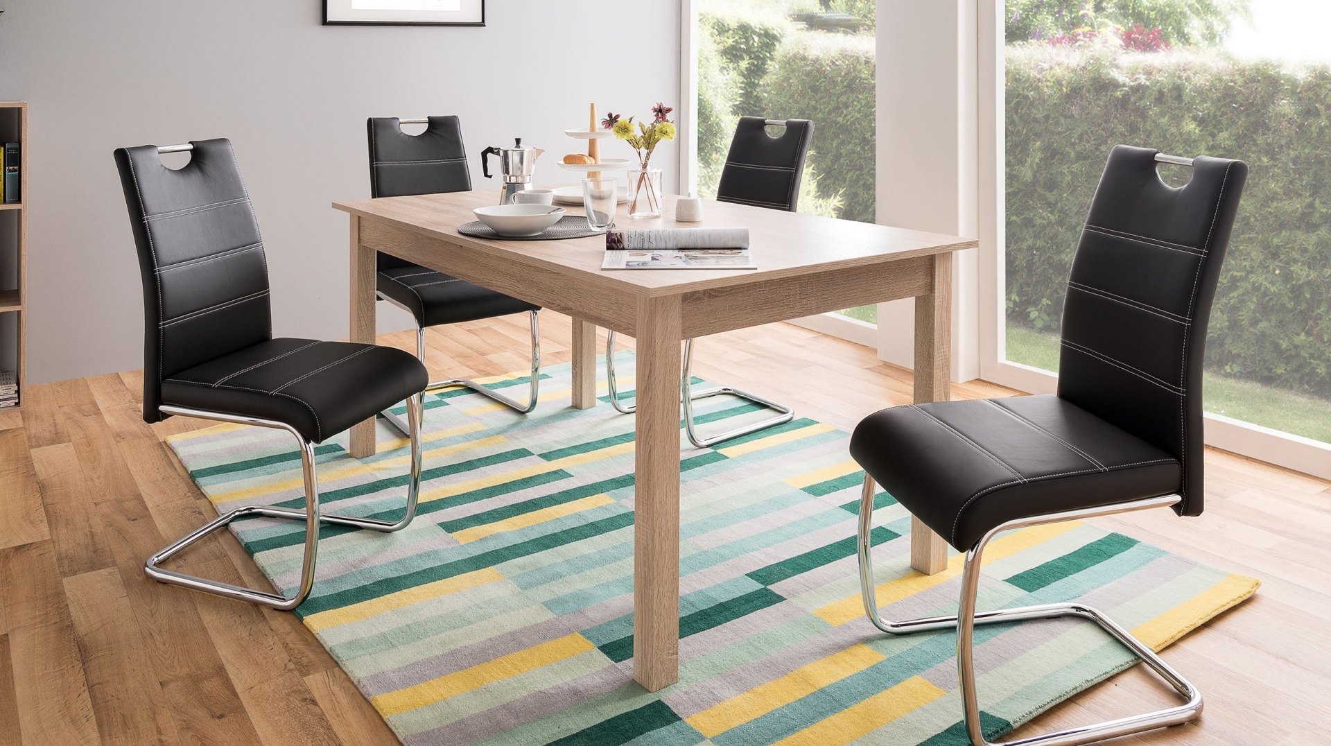 Mesa redonda de 100 cm extensible de madera de roble y patas metálicas