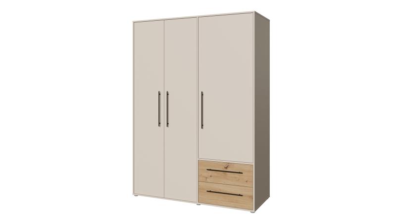 Kleiderschrank beige Artisan Eiche - 144 cm - 3 Türen - MOKKARIS