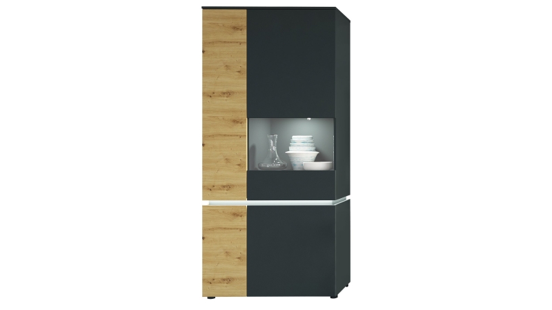 Vitrine mit Beleuchtung Artisan Eiche - grau B 90 x H 199 cm - LUCI