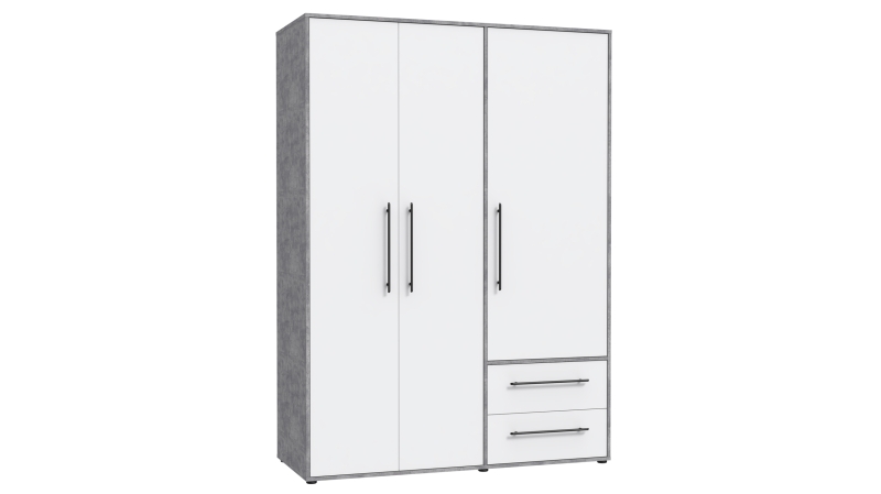 Kleiderschrank weiß - betonoptik - 144 cm - 3 Türen - MOKKARIS