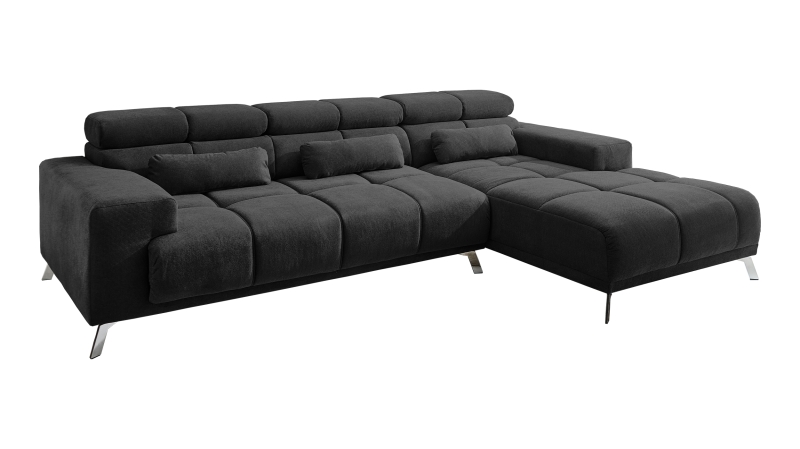 Ecksofa schwarz ausziehbar - Sitztiefenverstellung 285 cm - OT rechts - SPEED