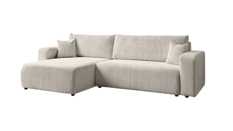 Ecksofa Cord creme Schlaffunktion Bettkasten 270 x 186 cm - HONOLULU