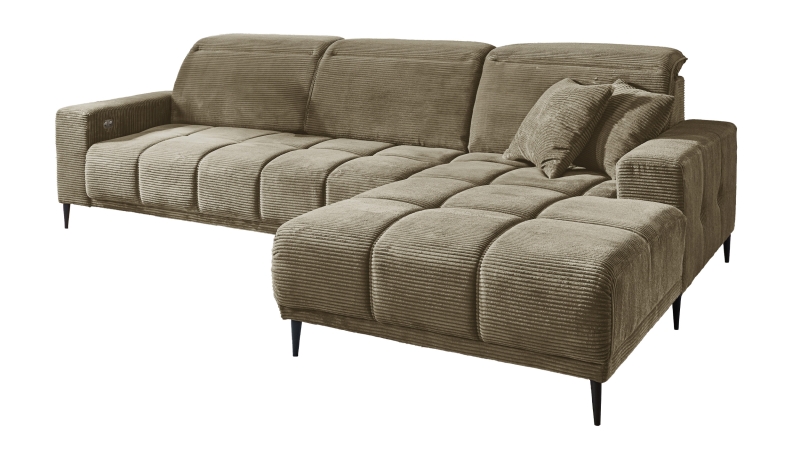 Ecksofa Cord grün ausziehbar - Sitztiefenverstellung 286 cm - OT rechts - MARISOL