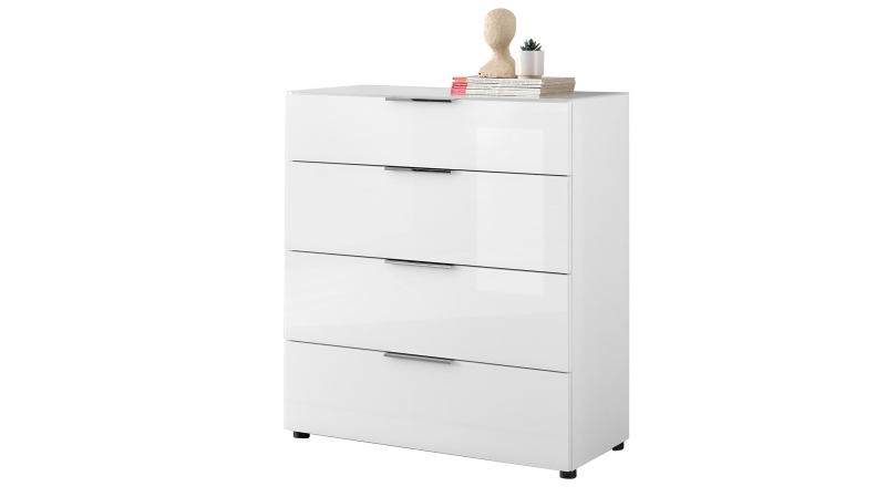 Kommode 4 Schubladen - weiß - Glasfront - 90 cm - SANTORIN