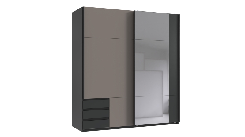 Schwebetürenschrank mit Spiegel grau - graphit 180 cm - EMDEN