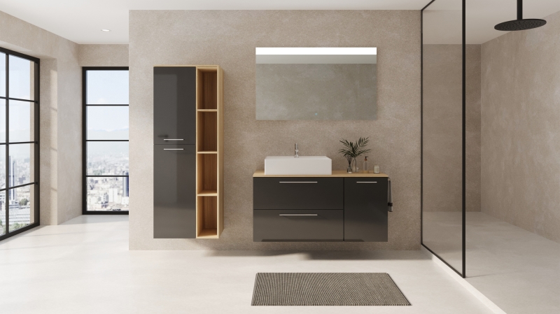 Badmöbel-Set grau hochglanz - 3 Teile - Waschtisch 120 cm - FRANKA