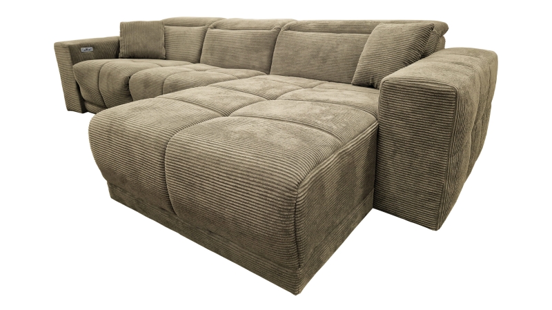 Ecksofa Cord grün 302 x 167 cm mit Relaxfunktion - OT rechts - TONI