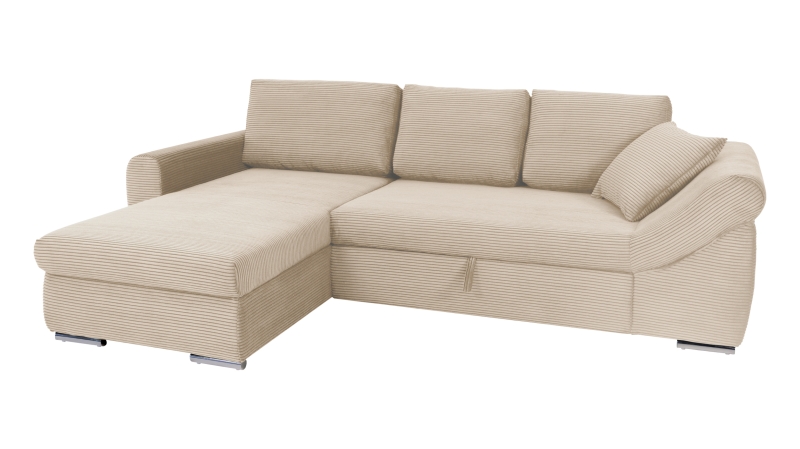 Ecksofa Schlaffunktion Bettkasten creme Cord 261 cm - RAMONA