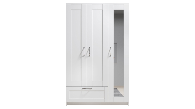 Kleiderschrank mit Spiegel - weiß - 117 cm - SALIAS
