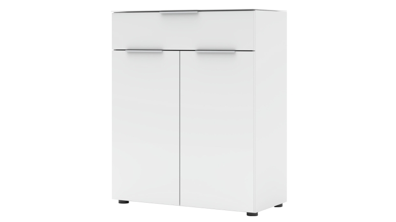Kommode mit Schublade weiß Glasfront 80 cm - SANTORIN
