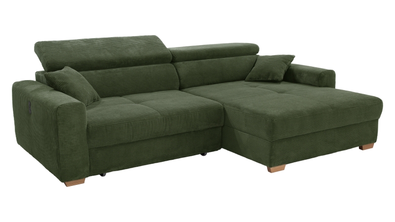Ecksofa Cord grün ausziehbar - Sitztiefenverstellung 277 cm - SLIDER
