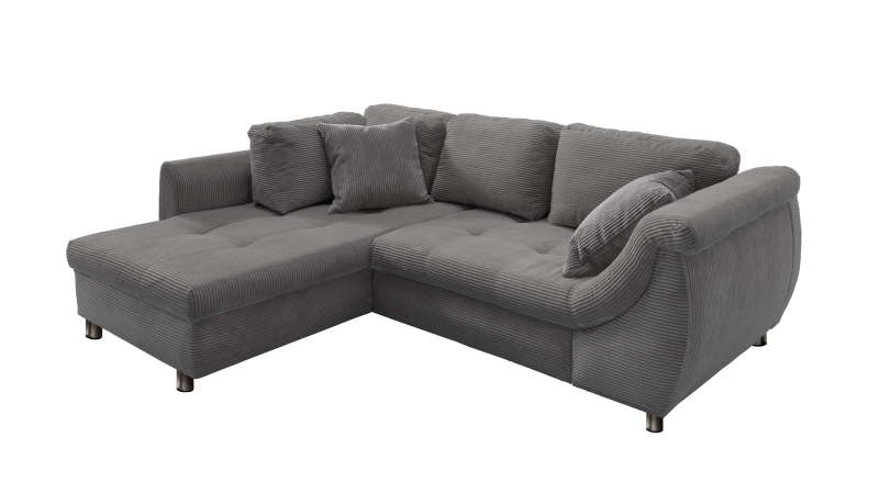 Ecksofa Cord grau Schlaffunktion Bettkasten OT links - LUNARO
