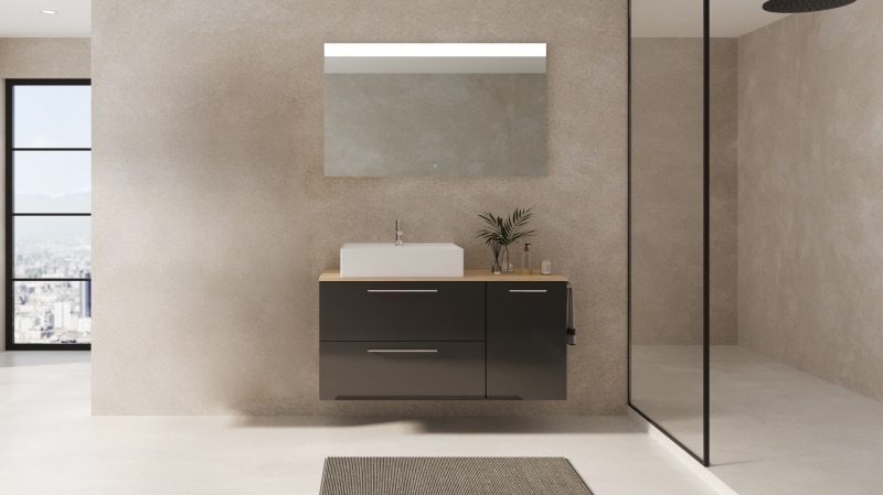 Badmöbel-Set grau hochglanz - 2 Teile - Waschtisch 120 cm - FRANKA