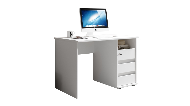 Schreibtisch weiß 110 cm - 3 Schubladen - PRIMUS 