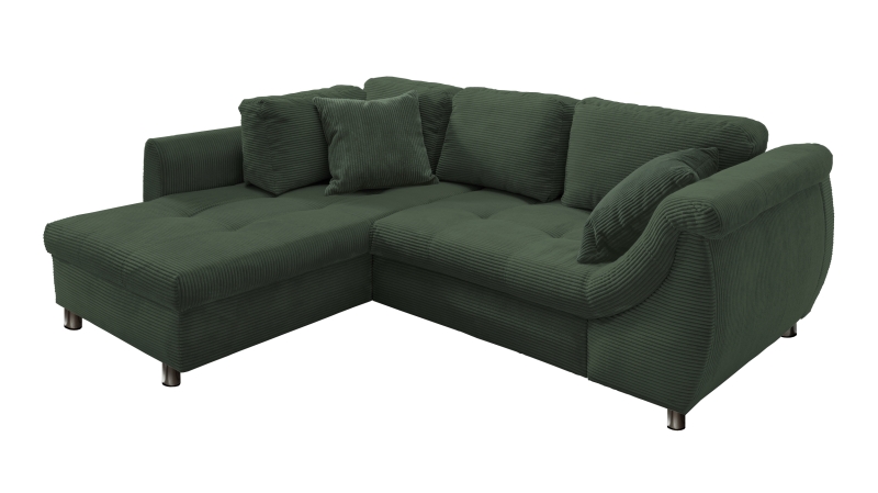 Ecksofa Cord grün Schlaffunktion Bettkasten OT links - LUNARO