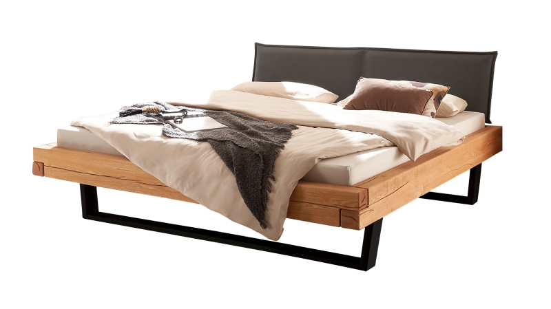 Balkenbett 180 cm Kiefer massiv Polsterkopfteil - U-Gestell - NORDEN