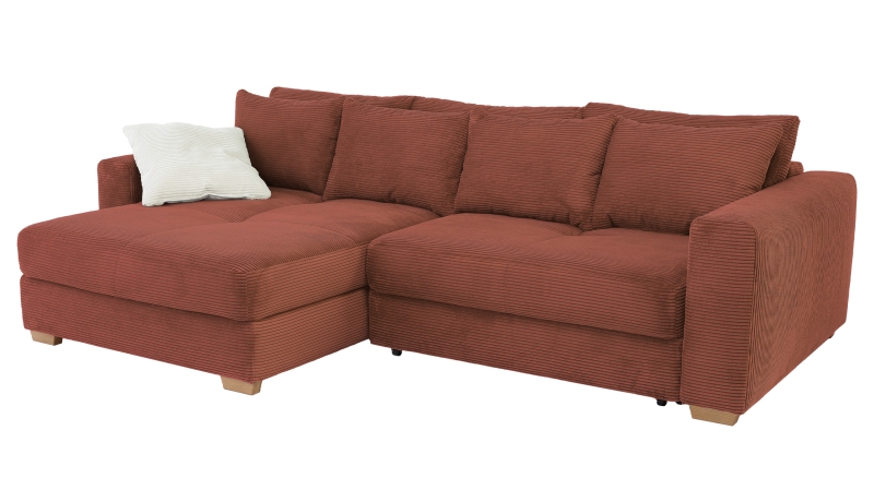 Ecksofa Cord rost Schlaffunktion Bettkasten 288 x 186 cm - KAMPEN