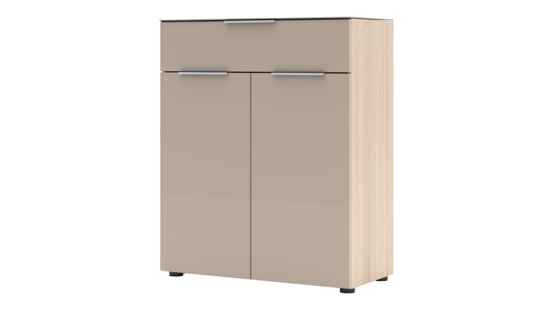 Kommode mit Schublade beige Glasfront Riva Eiche 80 cm - SANTORIN