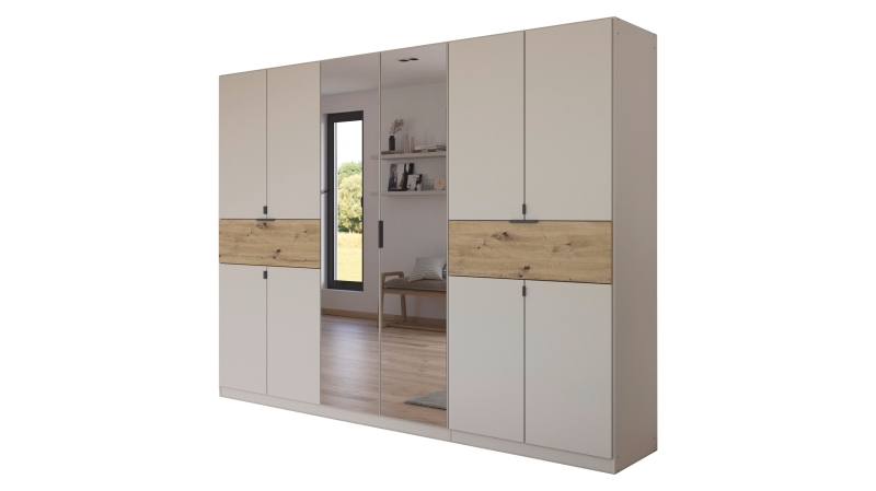 Kleiderschrank mit Spiegel champagner Eiche 271 cm - SAJO