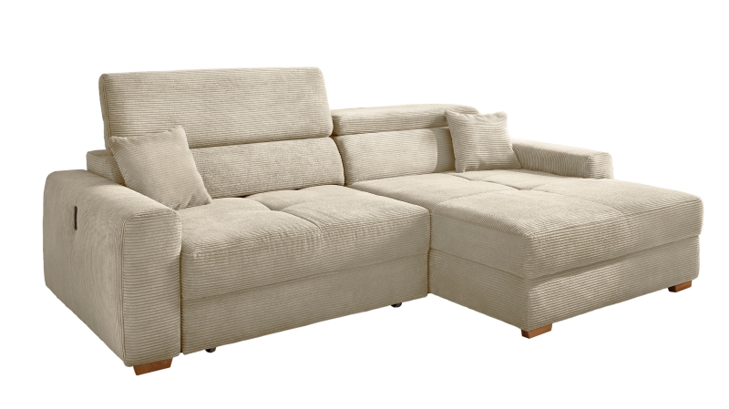 Ecksofa Cord elektrisch ausfahrbar grau-beige 277 cm - SLIDER