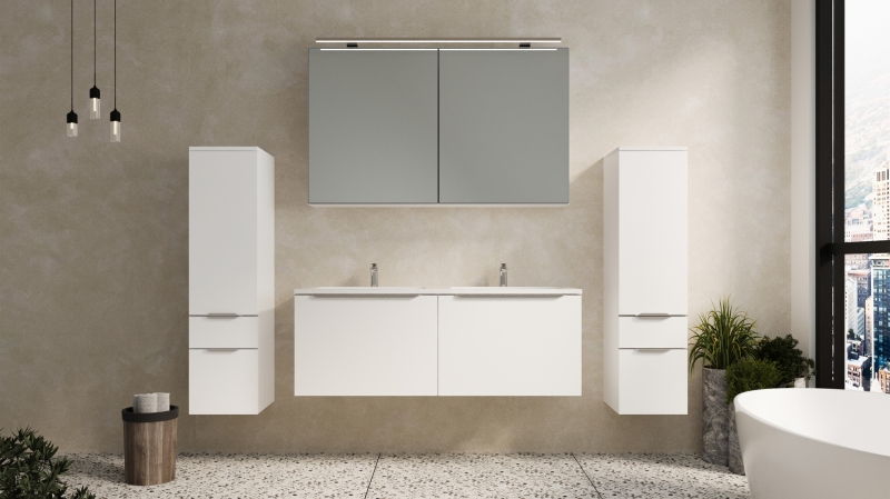 Badmöbel-Set weiß matt - 4 Teile - Waschtisch 121 cm - SANTANA