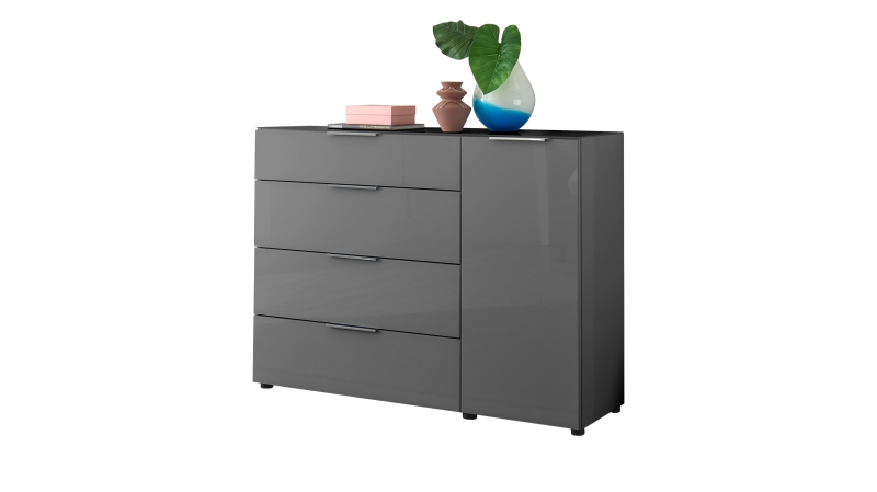 Kommode 4 Schubladen - anthrazit - Glasfront - 135 cm - SANTORIN