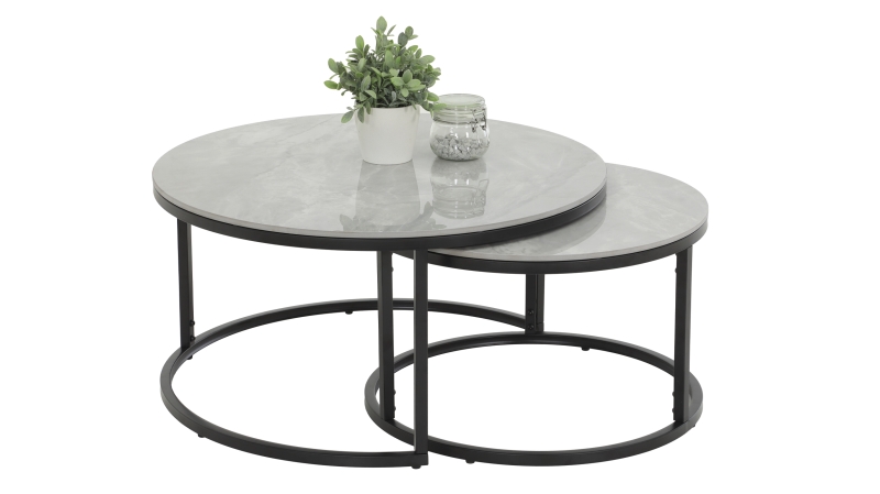 Couchtisch 2er-Set Marmoroptik grau hochglanz - 80 cm - 60 cm - LUAN