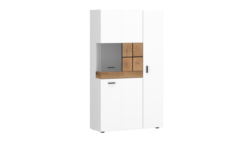 Highboard mit Glastür weiß Hochglanz - Eiche 82 cm - ORETA
