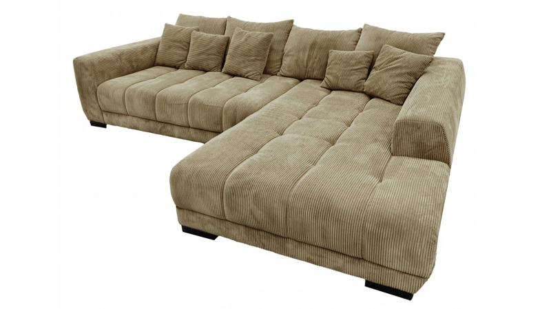 Ecksofa Cord grün 300 x 215 cm - OT rechts - ARTEMIS