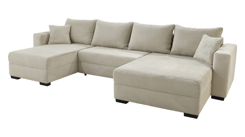 Wohnlandschaft Cord beige Schlaffunktion 342 cm - SELMA