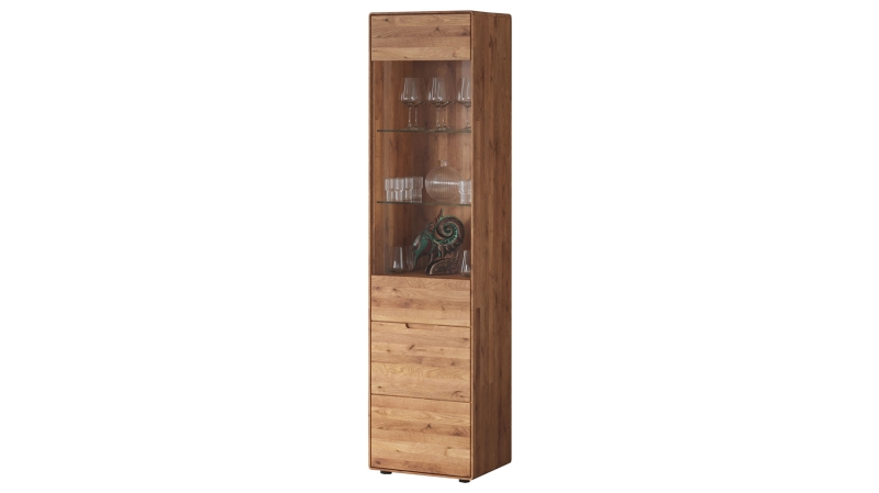 Vitrine mit Glastür Wildeiche massiv Breite 51 cm - LUCAS